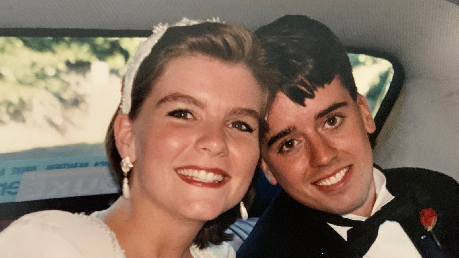 Seth and Donna Marlowe in the car on their wedding day in 1995